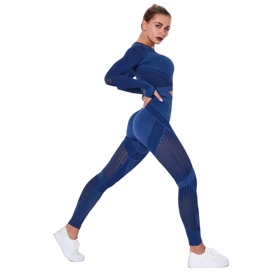 tuta sportiva Gym Sets High Waist Gym Mesh Leggings Shirts Suit Long Sleeve Fitness - Loweconomy