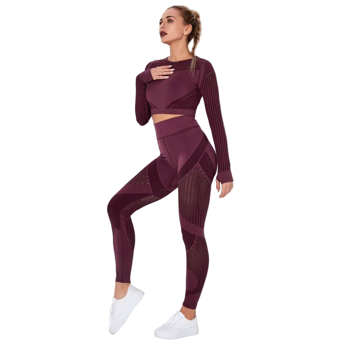 tSet palestra donna seamless con leggings vita alta e top manica lunga