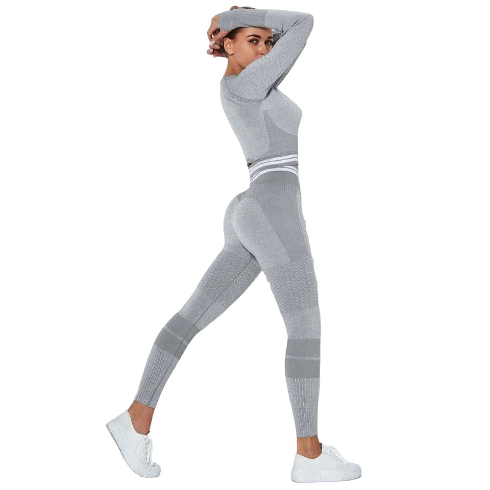 Set palestra donna seamless con leggings vita alta e top manica lunga