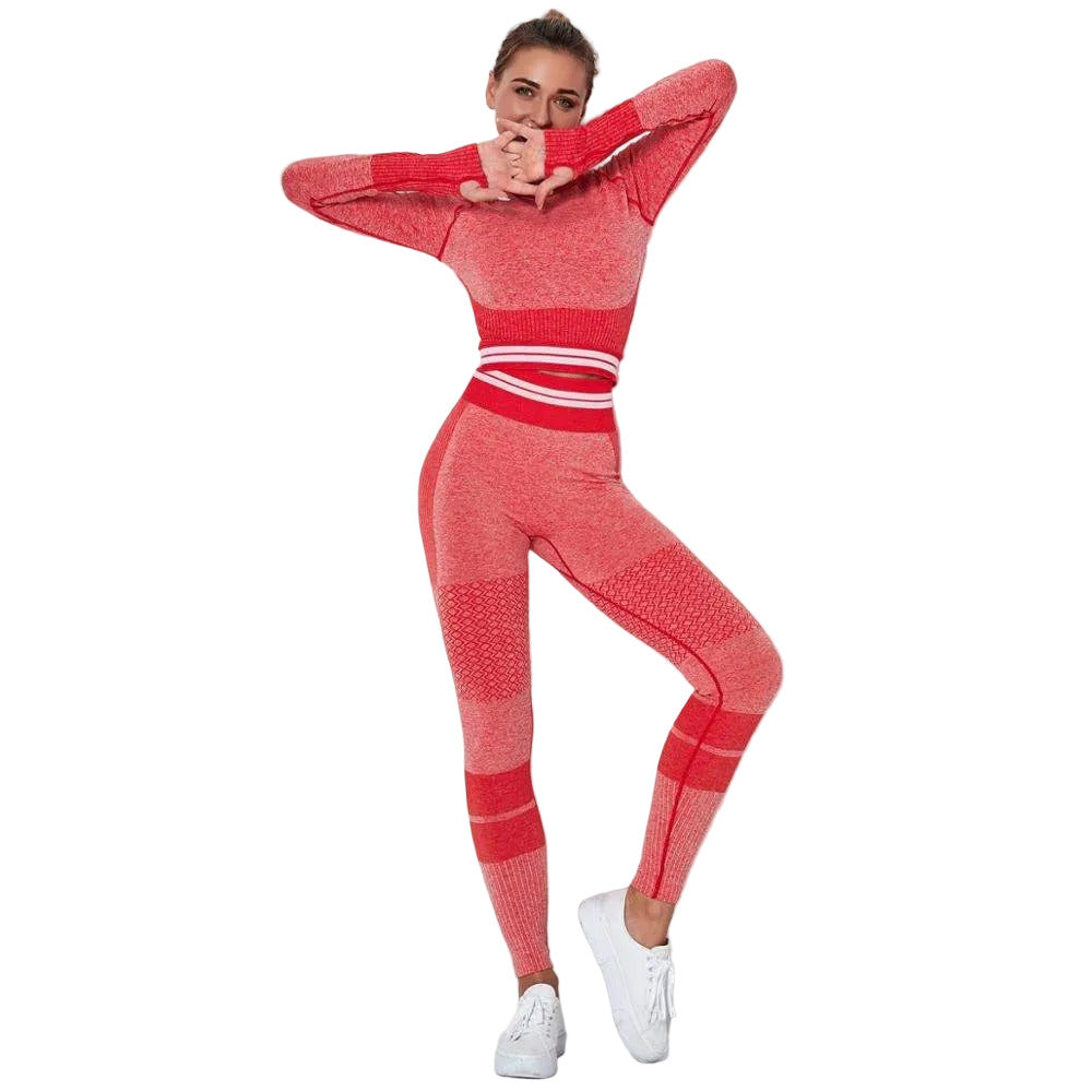 Set palestra donna seamless con leggings vita alta e top manica lunga