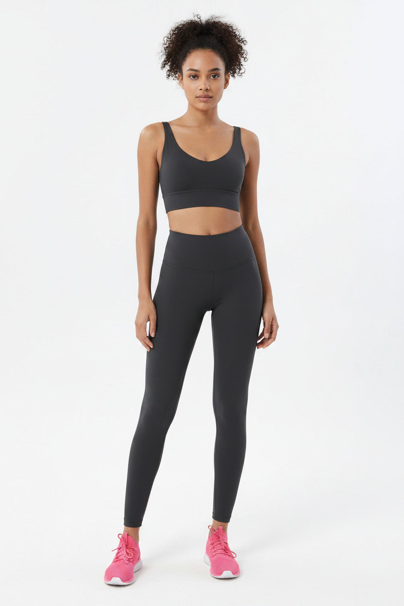 tuta sportiva donna set due pezzi, leggings a vita alta e reggiseno sportivo