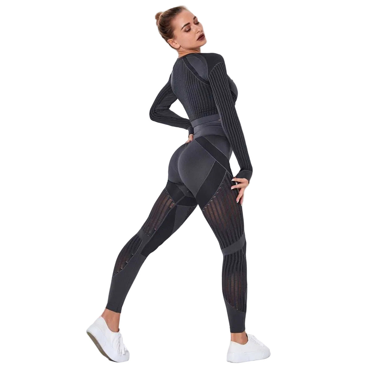 tuta sportiva Gym Sets High Waist Gym Mesh Leggings Shirts Suit Long Sleeve Fitness - Loweconomy