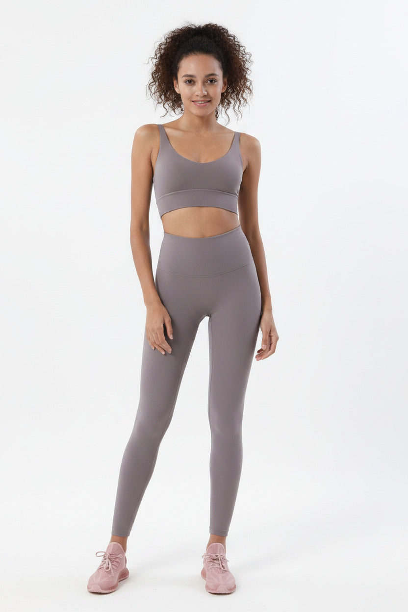 tuta sportiva donna set due pezzi, leggings a vita alta e reggiseno sportivo