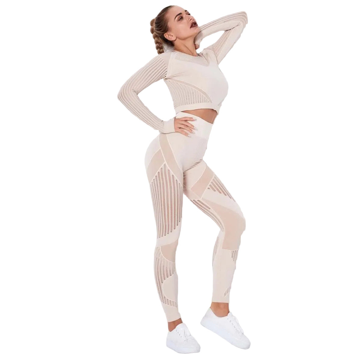 Set palestra donna seamless con leggings vita alta e top manica lunga