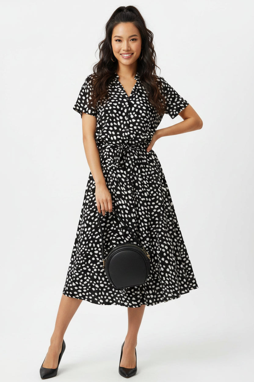 Vestito estivo donna lungo a maniche corte a pois