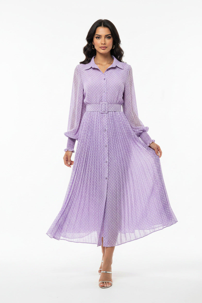 Vestito estivo lungo a pois per donna con cintura, spedizione gratuita