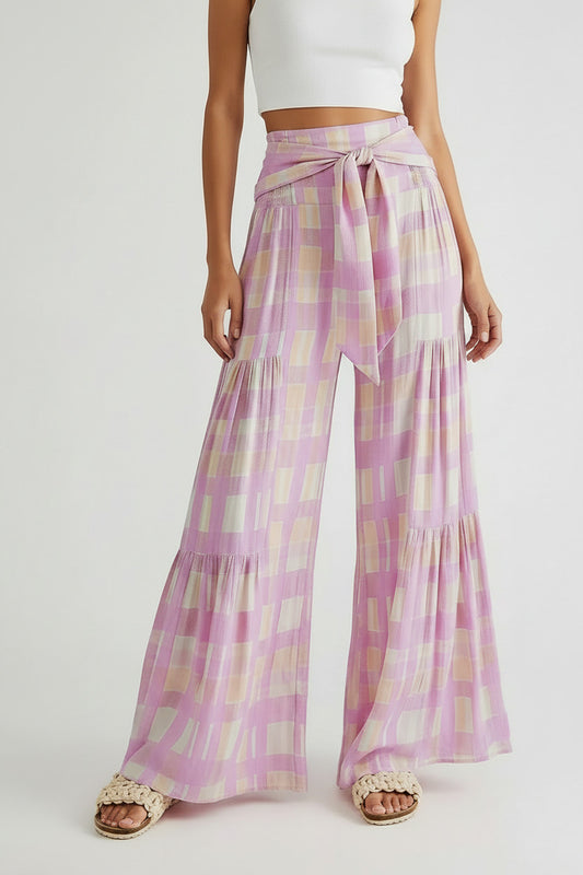 Pantaloni donna a gamba larga e con vita alta estivi

