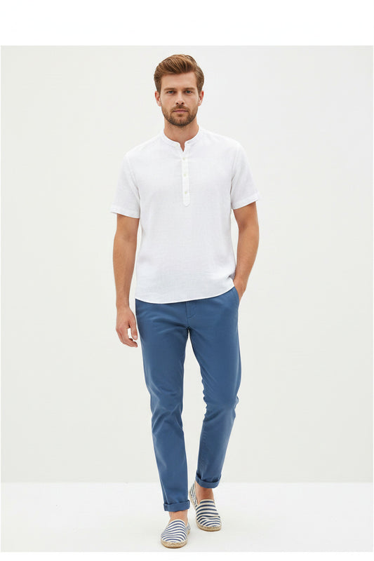 Camicia economica per uomo di colore bianco a manic a corte stile coreano