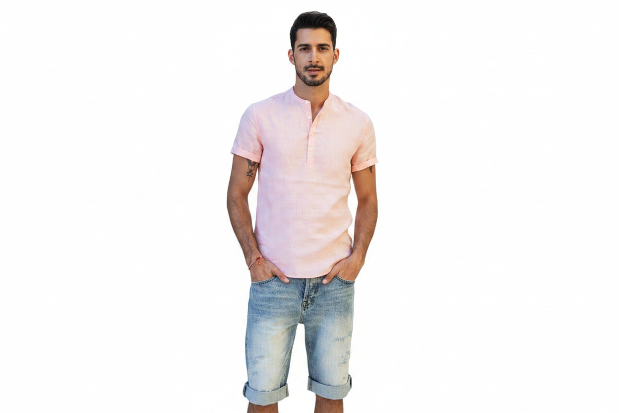 Camicia economica per uomo di colore bianco a manic a corte stile coreano
