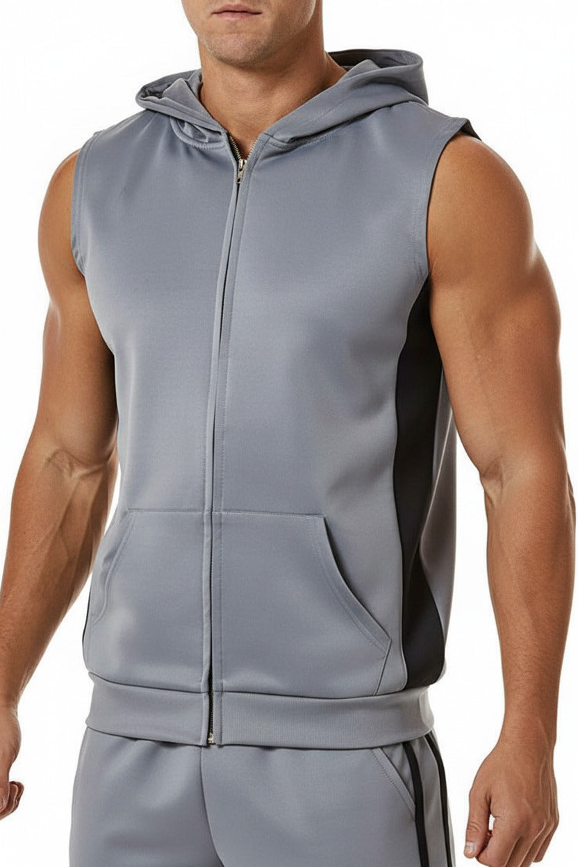 Felpa per uomo con zip e cappuccio senza maniche, spedizione gratuita
