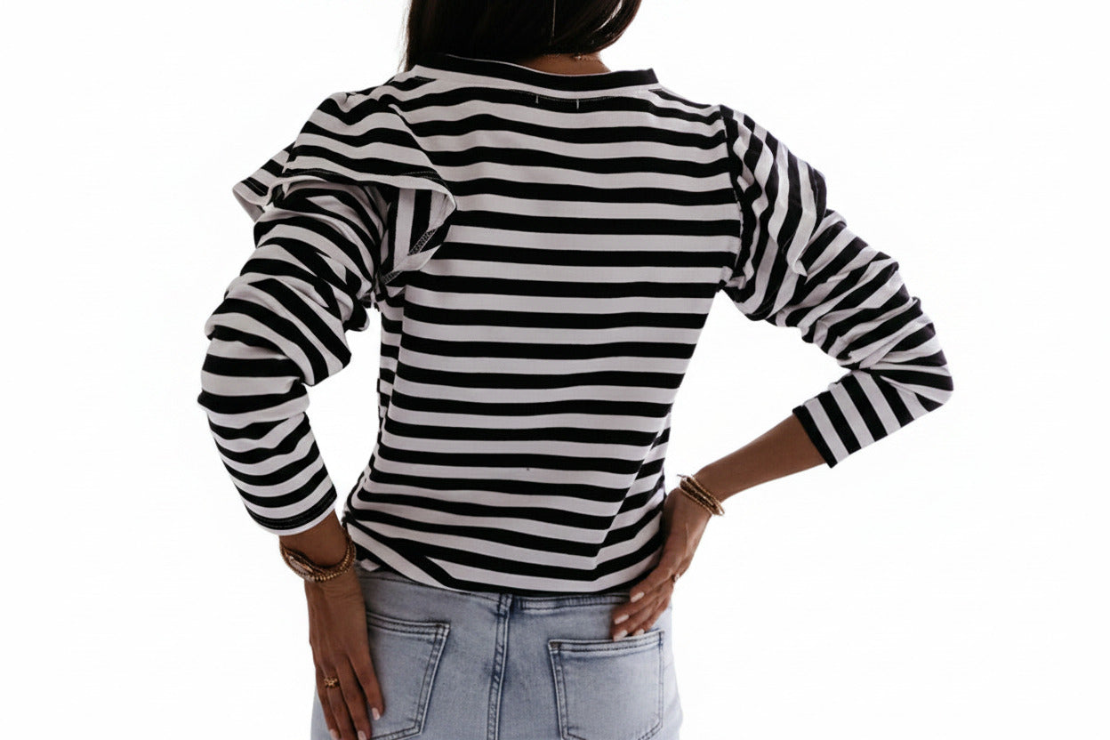 maglietta donna elegante manica lunga ufficio con volant sulle spalle