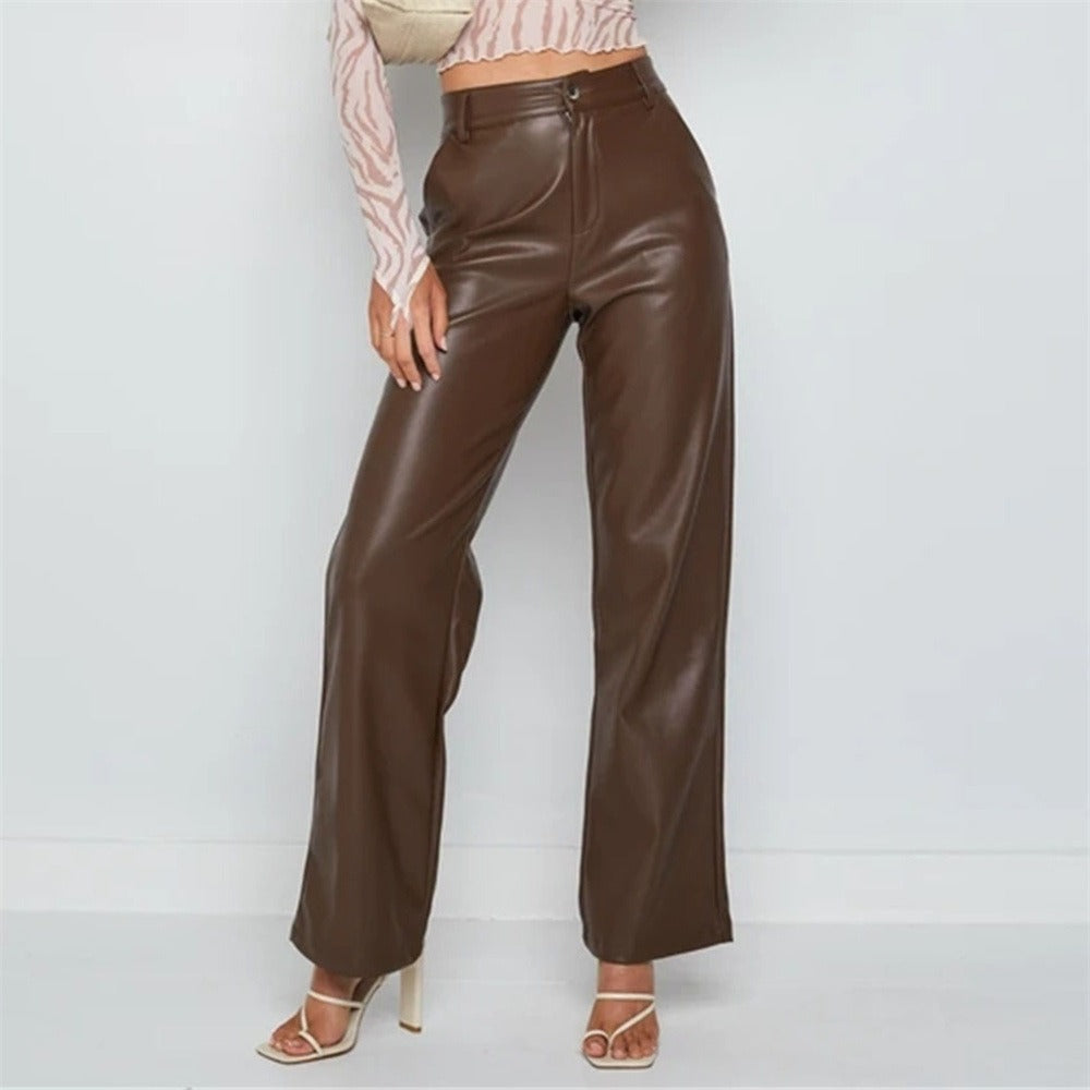 Pantaloni in pelle donna – foderati autunno e inverno Loweconomy colore marrone
