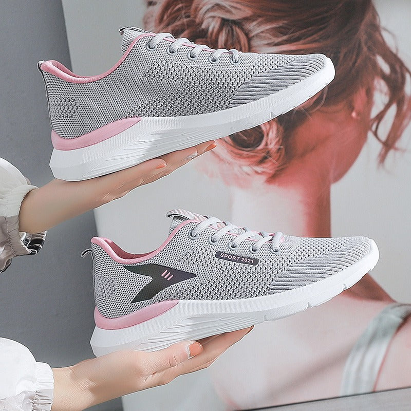 Scarpe da ginnastica traspiranti per donna in colore beige-rosa, leggere e comode