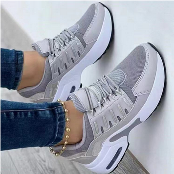 Scarpe sportive da donna con tacco a zeppa in tessuto colore grigio, eleganti e comode