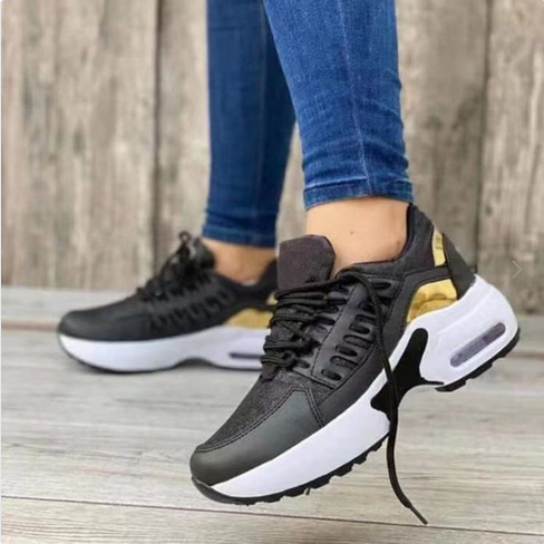 Scarpe sportive da donna con tacco a zeppa in tessuto nero, eleganti e comode