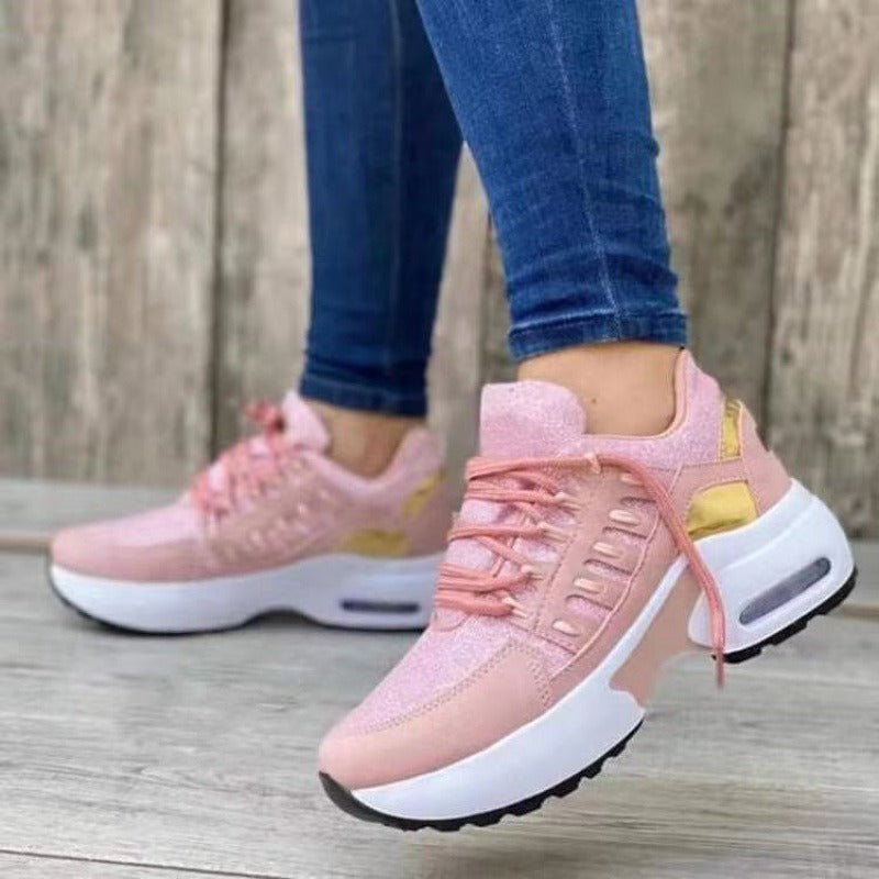 Scarpe sportive da donna con tacco a zeppa in tessuto rosa, eleganti e comode