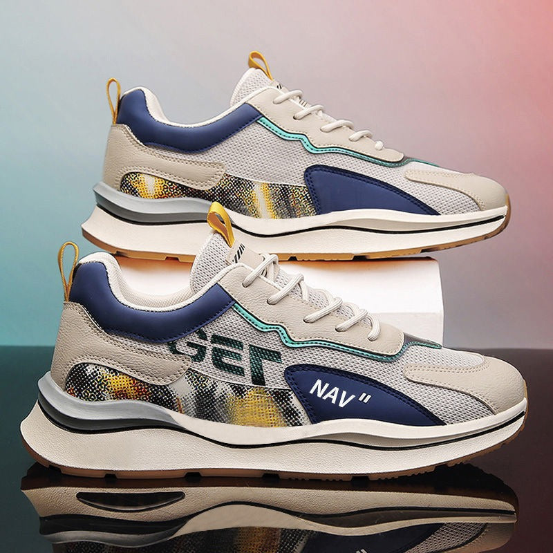 Scarpe sportive da uomo con tomaia traspirante e design sottile, ideali per attività quotidiane e sportive.