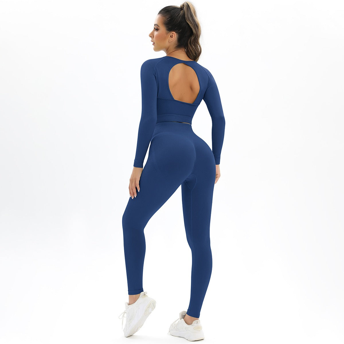 Set yoga maniche lunghe – top e leggings traspiranti LowEconomy colore blu