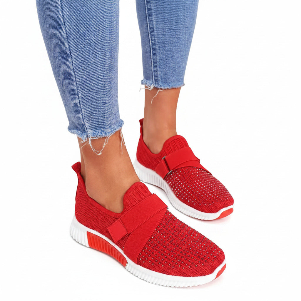 Scarpa sportiva per donna a strappo e brillantini, comoda senza lacci