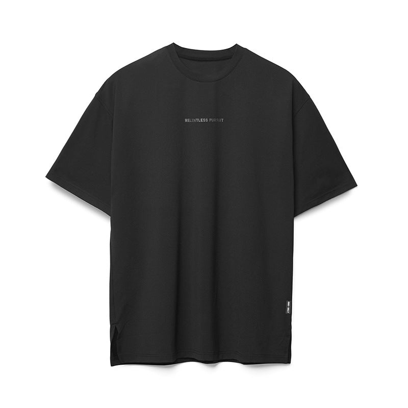 T-shirt girocollo da uomo a mezza manica in cotone nero