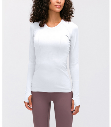 T-shirt sportiva da donna con scollo tondo e maniche lunghe, ideale per yoga e fitness