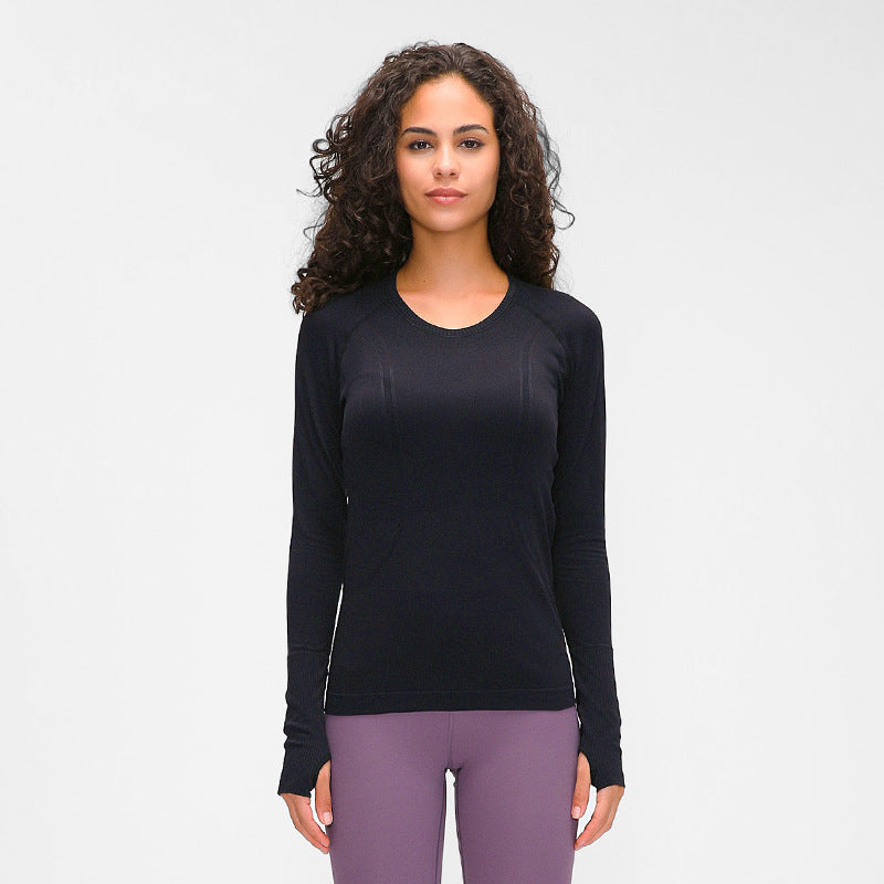 T-shirt sportiva da donna con scollo tondo e maniche lunghe, ideale per yoga e fitness