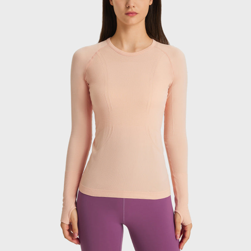 T-shirt sportiva da donna con scollo tondo e maniche lunghe, ideale per yoga e fitness