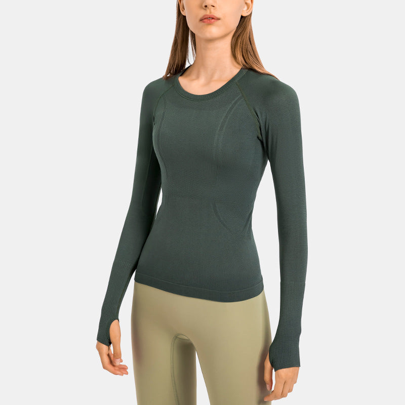 T-shirt sportiva da donna con scollo tondo e maniche lunghe, ideale per yoga e fitness