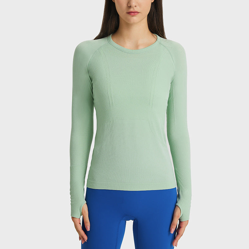 T-shirt sportiva da donna con scollo tondo e maniche lunghe, ideale per yoga e fitness