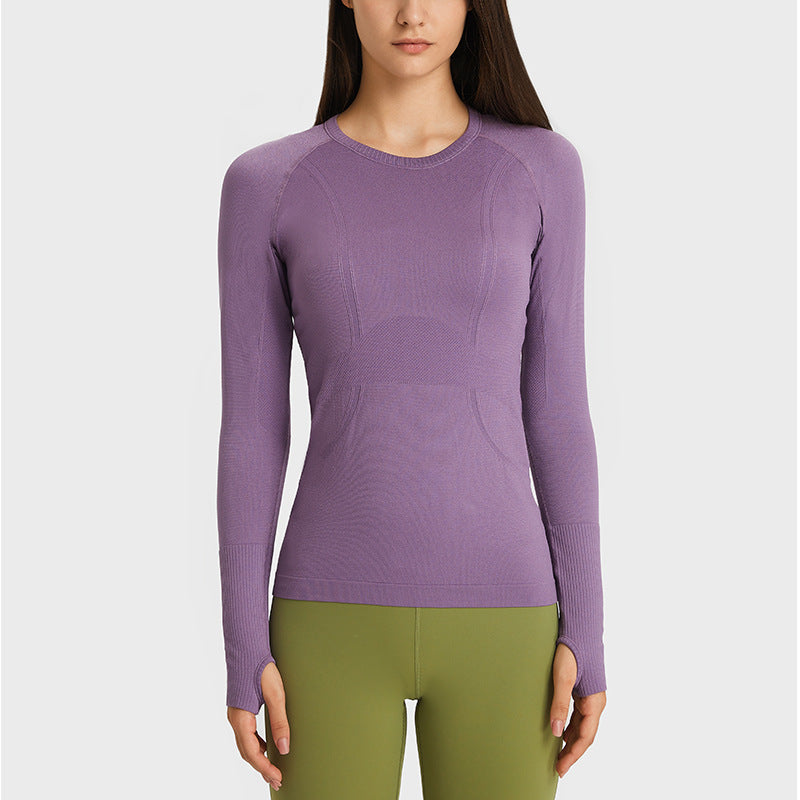 T-shirt sportiva da donna con scollo tondo e maniche lunghe, ideale per yoga e fitness