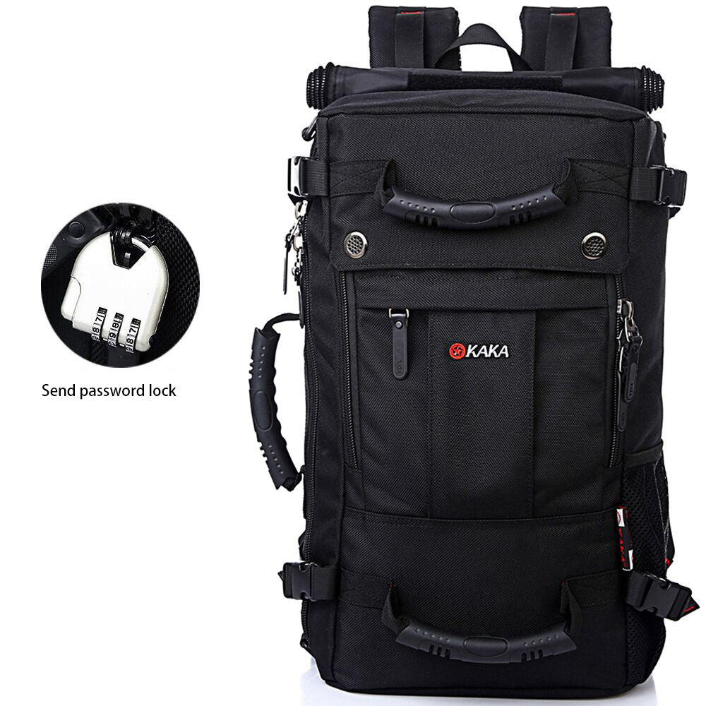 Zaino impermeabile da viaggio unisex con serratura, colore nero, capacità 36-55 litri